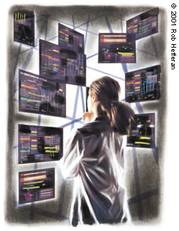 Doctor and many electronic charts Doctor and many electronic charts