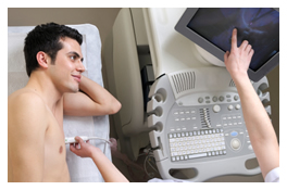 Doctor showing live ultrasound images to a patient
